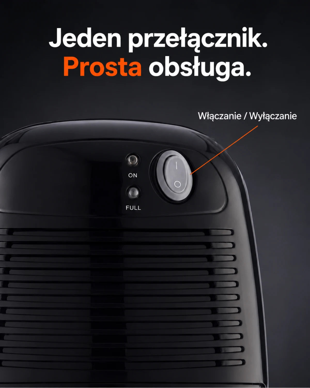 Mini osuszacz powietrza w kolorze czarnym — Jeden przełącznik. Prosta obsługa.; Włączanie / Wyłączanie