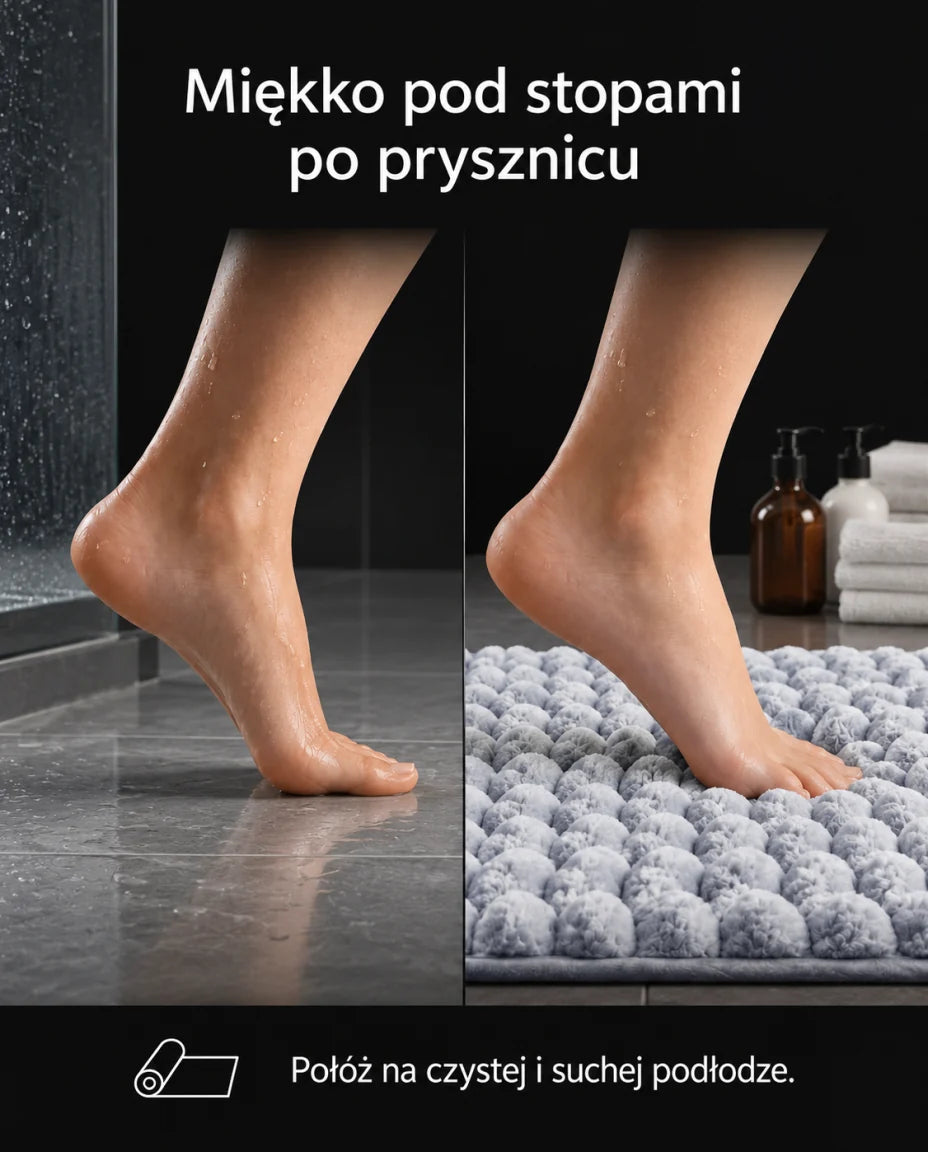 Miękko pod stopami po prysznicu — Połóż na czystej i suchej podłodze.