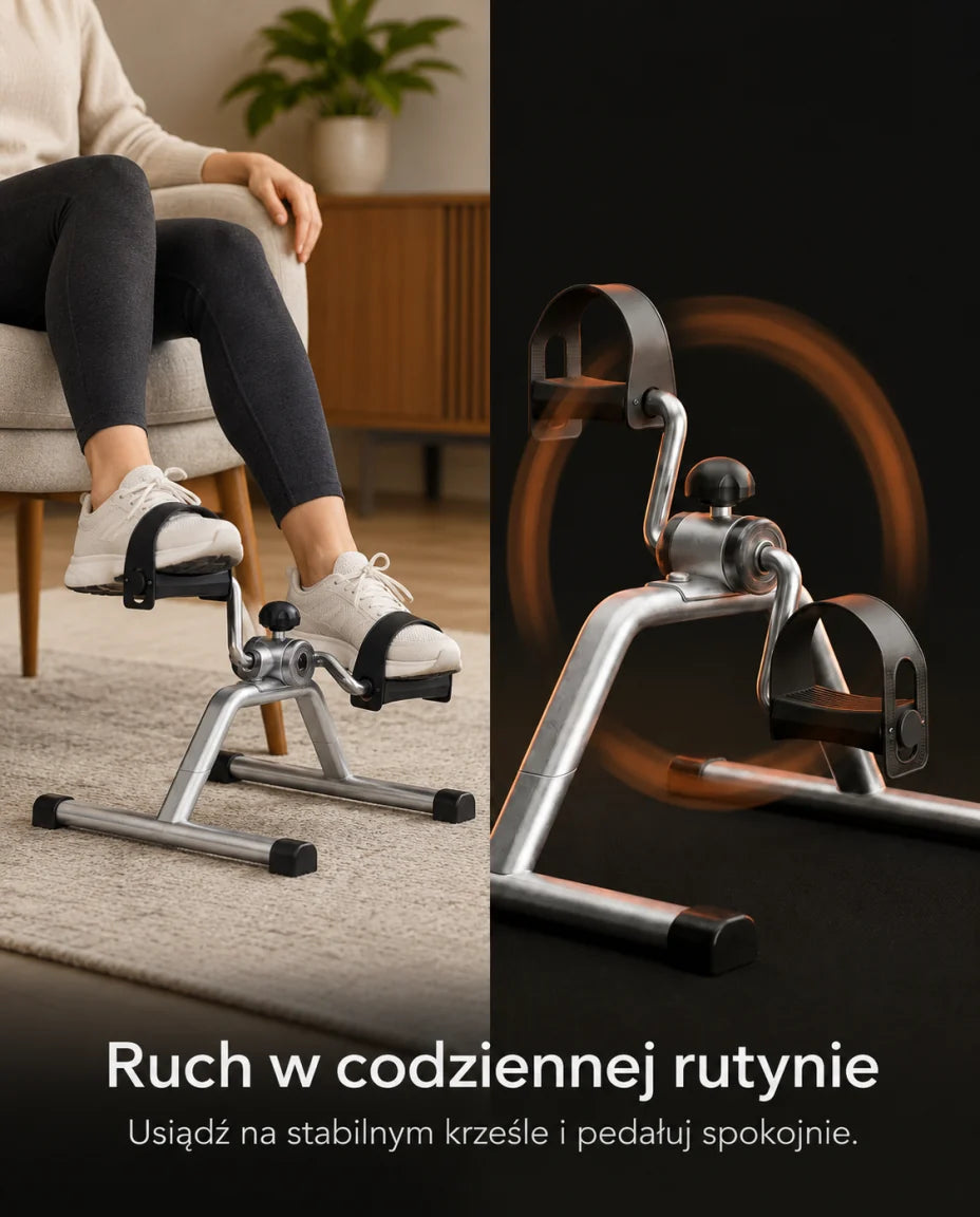 Ruch w codziennej rutynie — Usiądź na stabilnym krześle i pedałuj spokojnie.