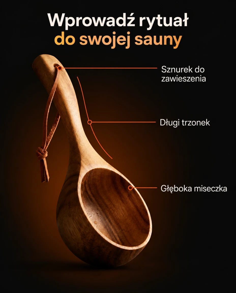 Wprowadź rytuał do swojej sauny — Długi trzonek — Głęboka miseczka — Sznurek do zawieszenia