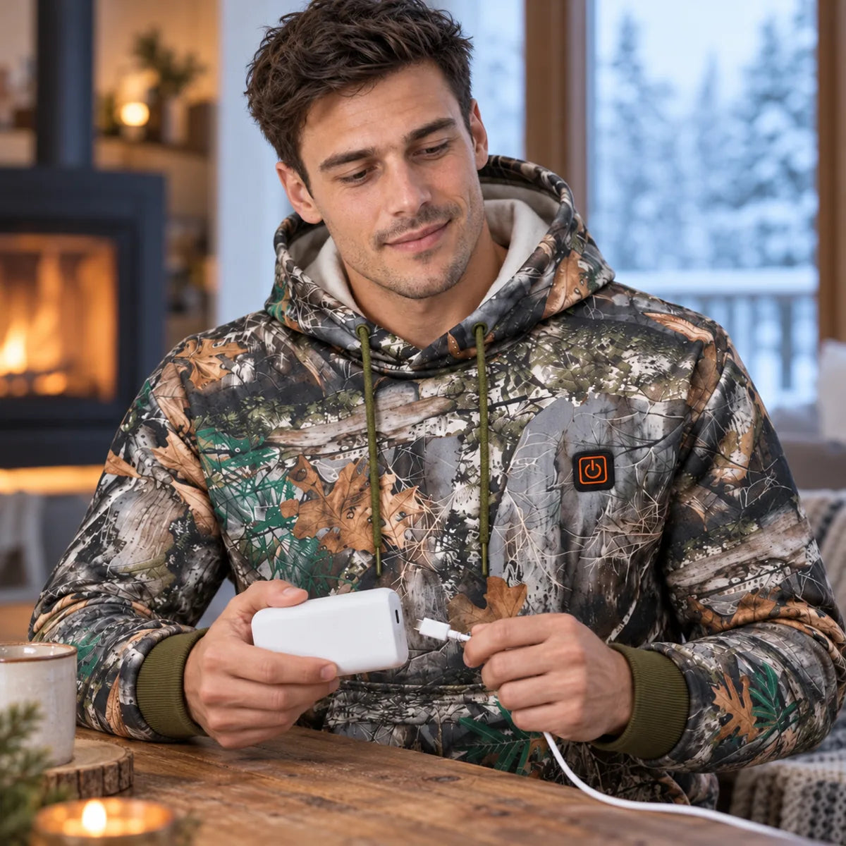 PyreFit Zippo – Bluza podgrzewana z kapturem w leśny wzór