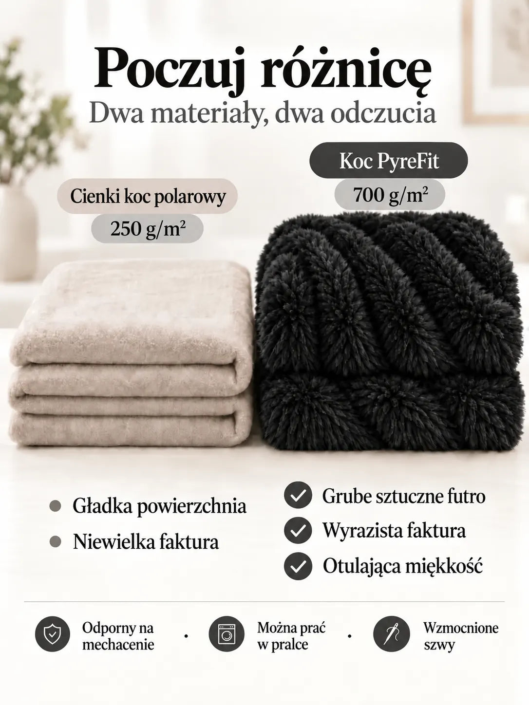 Porównanie materiałów koca Czarny