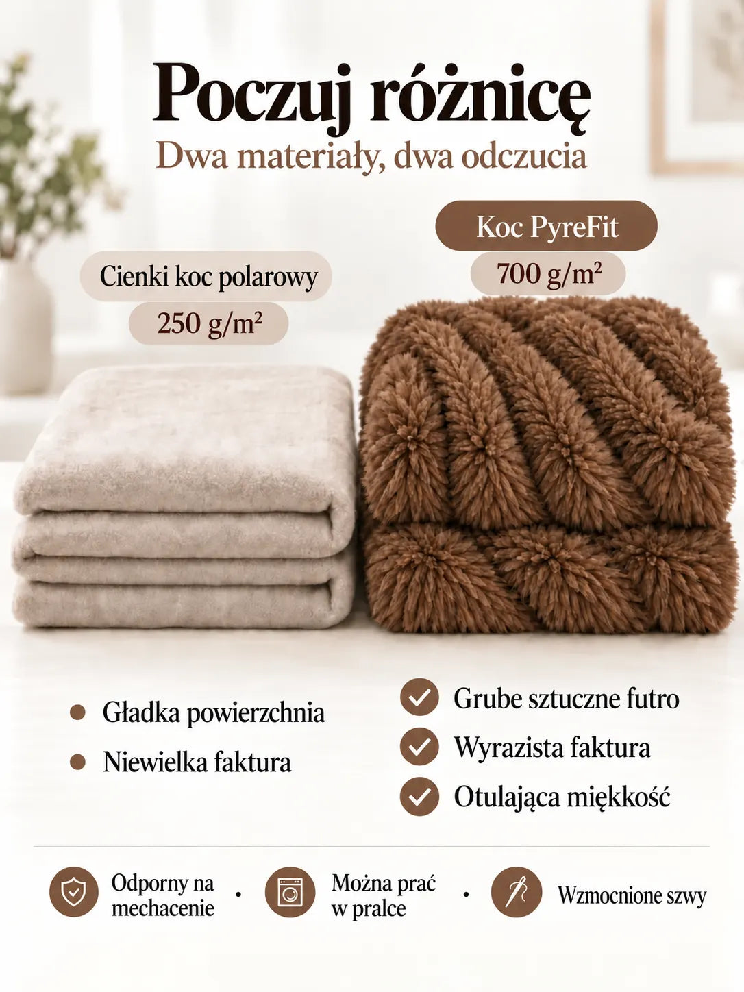 Porównanie materiałów koca Kawowy