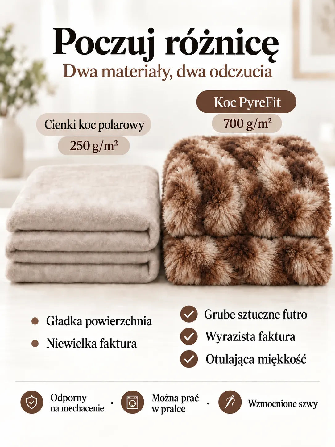 Porównanie materiałów koca Brązowy marmurkowy